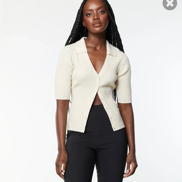 Oak + Fort Rib Knit Collared Button Up in Small Whitecap Grey - Picture 3 of 4